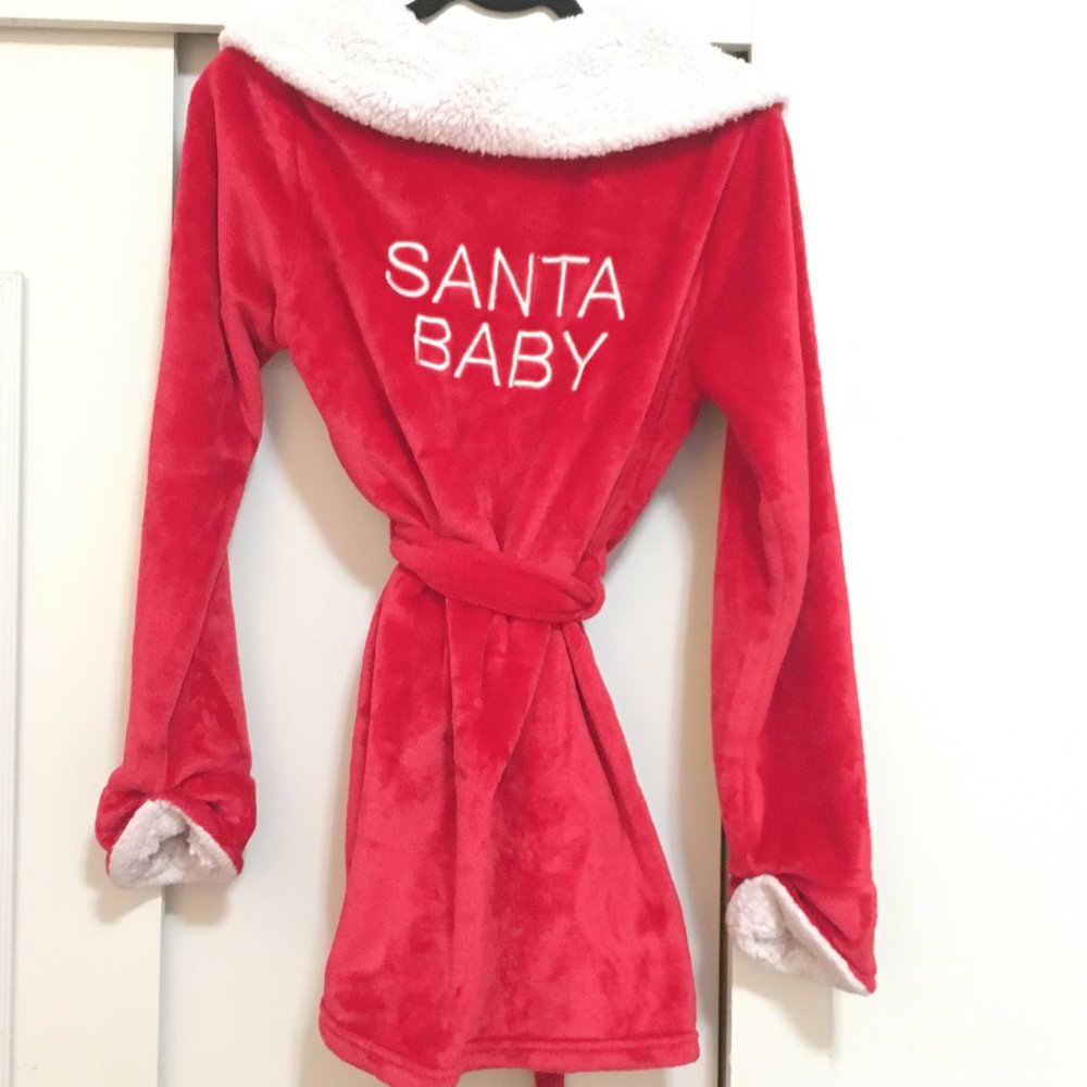Plush 'Santa Baby' Red and White Christmas Robe Small